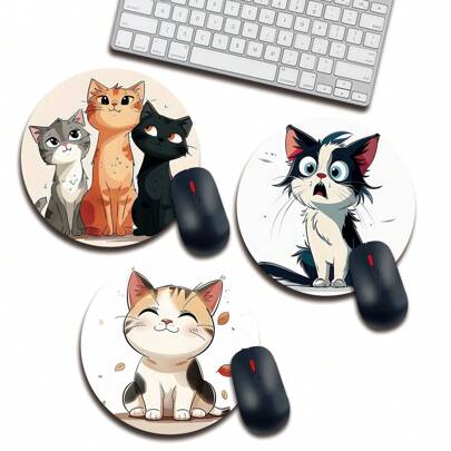 1 pezzo Tappetino per mouse circolare con motivo a gatto carino e base in gomma antiscivolo, adatto per ufficio, casa, studio e giochi per ragazzi e ragazze