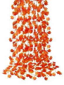 1/6/12/24pcs Artificial Autumn Leaf Wreath, Ivy Hanging Vine Garland, Fake Maple Leaf Wreath For Halloween Thanksgiving Holiday Decor, Home Wedding Fireplace Party, Fall Home Decoration Halloween Decor Room Decor,Fake Plants