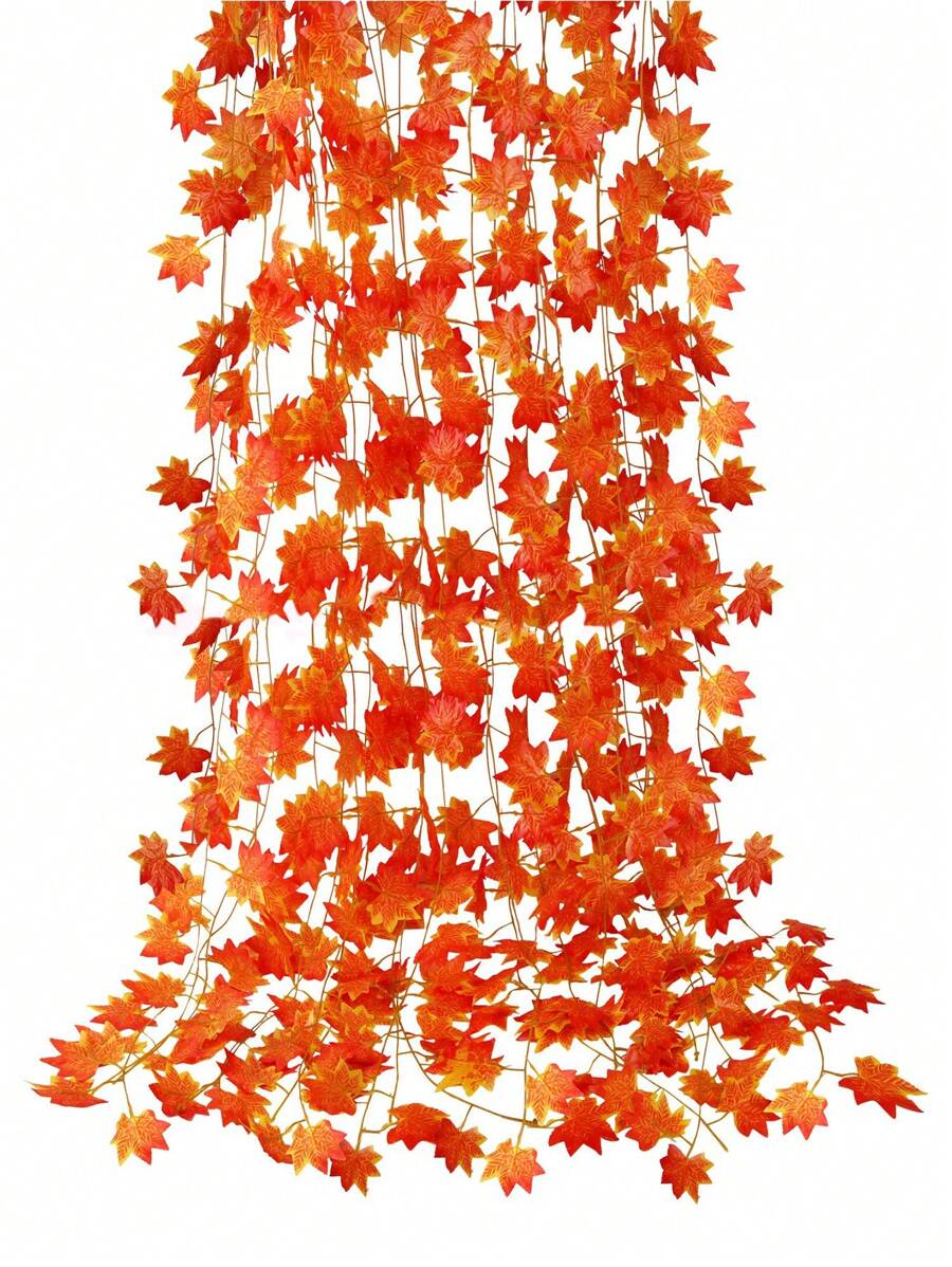 1/6/12/24pcs Artificial Autumn Leaf Wreath, Ivy Hanging Vine Garland, Fake Maple Leaf Wreath For Halloween Thanksgiving Holiday Decor, Home Wedding Fireplace Party, Fall Home Decoration Halloween Decor Room Decor,Fake Plants