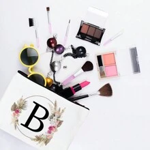 Bolsa de maquiagem com estampa floral e de letras chique de outono - Bolsa de cosméticos de lona reutilizável e moderna com grande capacidade Bolsa de armazenamento de viagem para mulheres Bolsas de grife, bolsa de cosméticos de viagem portátil personalizada com zíper, ideal para bolsa de festa de casamento e presente feminino, bolsa de papelaria escolar, presente de festa Bolsa de maquiagem para itens essenciais de viagem Bolsas de maquiagem Organizador de maquiagem Organizador de maquiagem Armazenamento de maquiagem Bolsa de maquiagem Bolsa de maquiagem - Branco - Ver 6