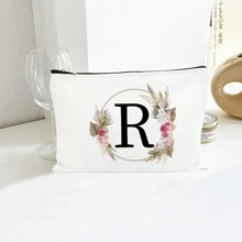 Bolsa de maquiagem com estampa floral e de letras chique de outono - Bolsa de cosméticos de lona reutilizável e moderna com grande capacidade Bolsa de armazenamento de viagem para mulheres Bolsas de grife, bolsa de cosméticos de viagem portátil personalizada com zíper, ideal para bolsa de festa de casamento e presente feminino, bolsa de papelaria escolar, presente de festa Bolsa de maquiagem para itens essenciais de viagem Bolsas de maquiagem Organizador de maquiagem Organizador de maquiagem Armazenamento de maquiagem Bolsa de maquiagem Bolsa de maquiagem - Branco - Ver 5