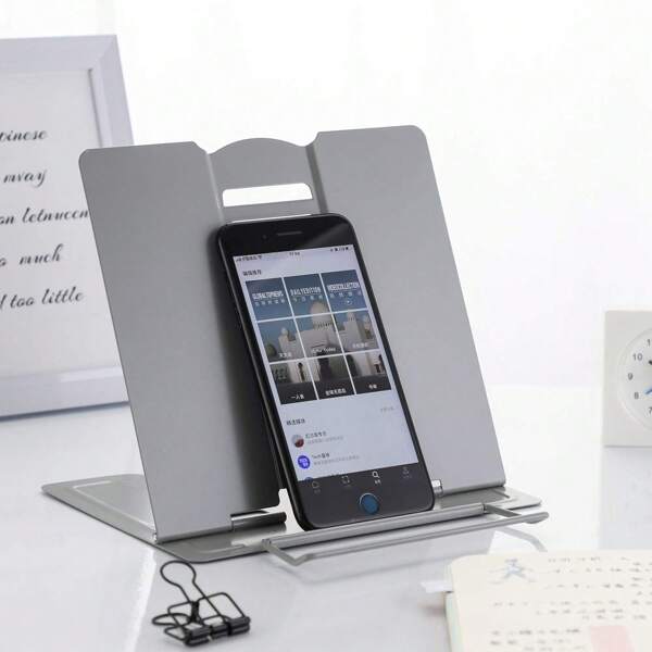1pc Desk Book Stand Metal Reading Rest Book Holder Adjustable Cookbook Documents Holder Portable Sturdy Bookstands For Recipes Textbooks Tablet Music Books With Page Clips