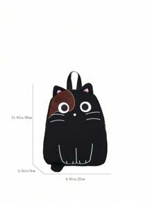 1pc Girls' Cartoon Black & White Cat Pattern Nylon Backpack With Zipper Closure, Ideal For Everyday Use - Black - View 4