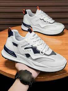 Men's Casual Canvas Boat Shoes, Comfortable Breathable Flat Sneakers, Fashion Student Shoes, Korean Style PU Leather Skateboarding Shoes - White - View 2