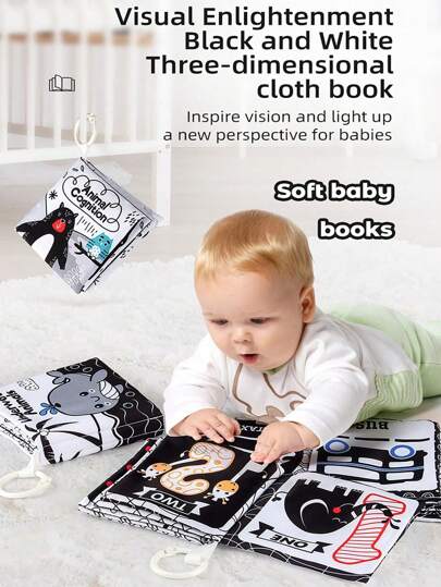 Livro de pano amassado preto e branco para bebês, brinquedo sensorial de educação infantil para bebês, livros para bebês, brinquedos para bebês, livro para bebês, livros para bebês, livro para bebês, brinquedos para bebês