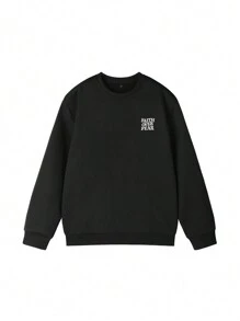 1 件女童青少年休闲印花圆领运动衫，柔软舒适，适合上学或日常穿着，秋冬季 - 黑色 - 查看 4