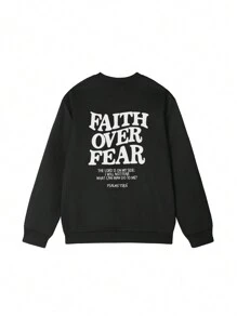 1 件女童青少年休闲印花圆领运动衫，柔软舒适，适合上学或日常穿着，秋冬季 - 黑色 - 查看 3