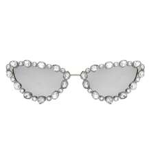 Cat Eye Sunglasses Rhinestone Embellished Luxury Frame With Polarized UV Mirrored Lenses, Glamorous Women's Designer Glasses For Women's Luxury Vibes, Evening Events, Celebrations, Weddings And Red Carpet Looks - 銀色 - 查看 1