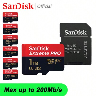 SANDISK SanDisk Micro Sd Card Memory Card TF Flash Card 1TB 512GB 256GB 128GB 64GB 32GB, U3 4K V30 A2 TF Card Microsd Card For Phone Camera Monitor Drone Games, 200M/S