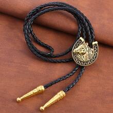 1 pièce Pendentif en forme de fer à cheval et tête de cheval avec collier réglable coulissant, bolo tie western style avec pince pour col de chemise, collier en cordon  unisexe pour casual, fête, mariage, garçons d'honneur, cadeau idéal pour hommes - Tête de cheval en forme de U en fer à cheval - Voir 14