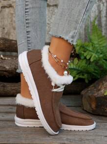 Giày lười đế bệt lót lông mềm mại mùa thu/đông, bốt mùa đông ấm áp cho nữ, bốt lông thú, bốt đi tuyết. - màu nâu - Xem 3