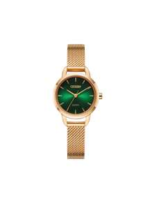 CITIZEN Montre à quartz pour femmes, montre analogique avec bracelet en acier inoxydable doré rose, montre habillée décontractée pour femmes, boîtier de 26 mm avec cadran vert EQ3003-50W