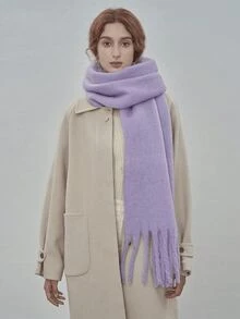 1pc Solid Color Scarf, Winter Warm Neck, Thickened Wool Knitted Thick Fringed Shawl, Can Be Worn - Multicolor - View 1