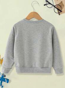 年轻男孩休闲街头服饰徽标印花圆领运动衫，秋冬季 - 灰色 - 查看 2