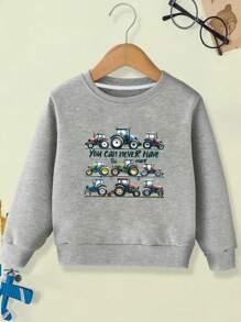 年轻男孩休闲街头服饰徽标印花圆领运动衫，秋冬季 - 灰色 - 查看 1