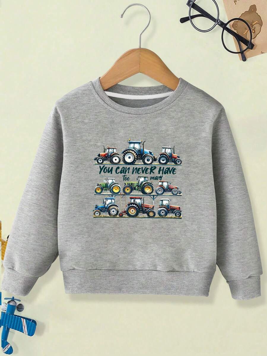 年轻男孩休闲街头服饰徽标印花圆领运动衫,秋冬季 - 灰色 - 查看 1