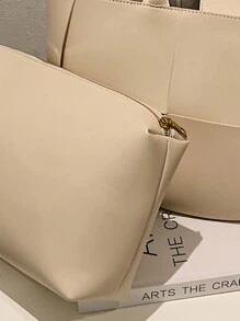 1 pieza Bolso de totora de negocios casual de moda, de unicolor, con trenza de PU, con juego de monedero, con asas dobles, bolso de hombro con imán para mujer, para estudiantes universitarios, para negocios/viajes/compras/regalo del día del maestro