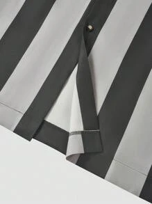 2pcs Men's Gray Stripe Dashiki Set, Long Sleeve Crew Neck Button Hem Slit Relaxed Pants, Casual Shirt & Trousers Suit, New Seasons Wedding Party Casual Wear - Grey - View 7