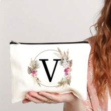 Bolsa de maquiagem com estampa floral e de letras chique de outono - Bolsa de cosméticos de lona reutilizável e moderna com grande capacidade Bolsa de armazenamento de viagem para mulheres Bolsas de grife, bolsa de cosméticos de viagem portátil personalizada com zíper, ideal para bolsa de festa de casamento e presente feminino, bolsa de papelaria escolar, presente de festa Bolsa de maquiagem para itens essenciais de viagem Bolsas de maquiagem Organizador de maquiagem Organizador de maquiagem Armazenamento de maquiagem Bolsa de maquiagem Bolsa de maquiagem - Branco - Ver 35
