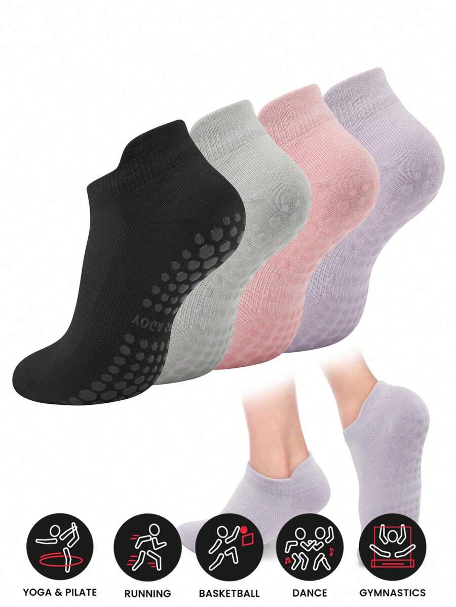 4 pares de calcetines antideslizantes para mujer para deportes al aire libre, esenciales para yoga y estudios de ballet, adecuados para hospitales, ejercicios descalzos y deportes cómodos - Multicolor - Ver 1
