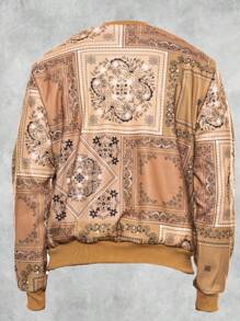 Men's Regular Fit Paisley Printed Fleece Long Sleeve Pullover Sweatshirt - Khaki - View 3