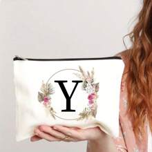 Bolsa de maquiagem com estampa floral e de letras chique de outono - Bolsa de cosméticos de lona reutilizável e moderna com grande capacidade Bolsa de armazenamento de viagem para mulheres Bolsas de grife, bolsa de cosméticos de viagem portátil personalizada com zíper, ideal para bolsa de festa de casamento e presente feminino, bolsa de papelaria escolar, presente de festa Bolsa de maquiagem para itens essenciais de viagem Bolsas de maquiagem Organizador de maquiagem Organizador de maquiagem Armazenamento de maquiagem Bolsa de maquiagem Bolsa de maquiagem - Branco - Ver 29