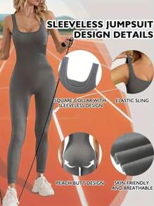 Jumpsuit For Women Workout Seamless Jumpsuits Yoga Ribbed One Piece Tank Tops Rompers Sleeveless Exercise Jumpsuits,Local Delivery - màu xám đậm - Xem 2