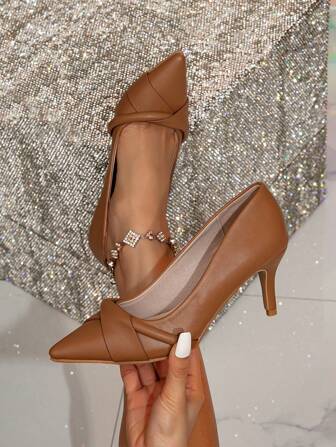 Fall/Winter Brown Pointed Toe High Heel Leather Shoes For Women, Coffee & Beige Formal Office Lady Pumps,Elegant