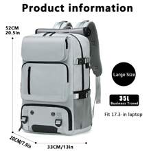 Multi-Functional Large Capacity Travel Backpack With Shoe Compartment, Dacron Lightweight Laptop Daypack With Charging Port, Fashion Travel Commuter Bag, Airline-Approved Laptop Schoolbag - 淺灰色 - 查看 3