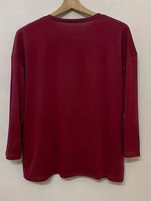 Blusa casual de talla grande de unicolor con bolsillos, primavera - Burdeos - Ver 3