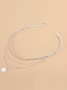 1pc Simple & Classic Retro Round Pendant Multiple Layers Necklace Suitable For Women Daily Wear - Silver - View 2