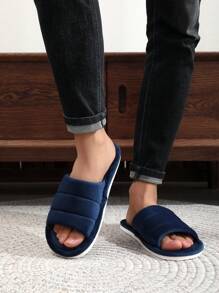 Fall/Winter Open Toe Slippers For Men, New Arrivals, 4 Seasons Indoor Household Non-Slip Floor Wear, Spring Autumn House Slippers - Navy Blue - View 3