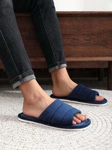 Fall/Winter Open Toe Slippers For Men, New Arrivals, 4 Seasons Indoor Household Non-Slip Floor Wear, Spring Autumn House Slippers - Navy Blue - View 2