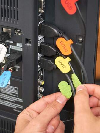 6/12/20pcs Write-On Cable Labels, Multi-Color Oval Cord Labels For Electronics Cable Management And Identification, Hook And Loop Cord Wraps, Cable Tags, Wire Labels, Cable Ties