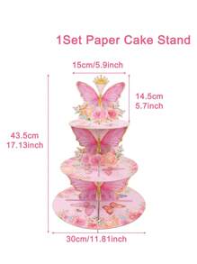 1Set Pink Butterfly Theme Cake Holder Stand, 3 Tier Cupcake Dessert Display Stand Birthday Party Decorations, Cardboard Cupcake Holder For Birthday Anniversary Wedding Party Supplies, Butterfly Theme Table Decor,Kitchen Home Cake Decorations Party Supplies - Pink - View 4