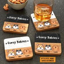 Personaje personalizado - Bebés peludos - Posavasos de mármol y madera personalizados como regalo para papá de mascota, mamá de mascota, amantes de gatos y perros