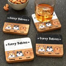 Personaje personalizado - Bebés peludos - Posavasos de mármol y madera personalizados como regalo para papá de mascota, mamá de mascota, amantes de gatos y perros