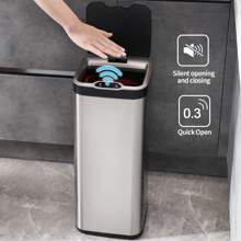 ELPHECO Square Stainless Steel 8 Gallon Sensor Trash Can With Lid, 30 Liter Automatic Kitchen Garbage Can, Slim Metal Trash Can For Home, Hotel, Office Building, Public Places - Silver - View 2
