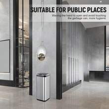 ELPHECO Square Stainless Steel 8 Gallon Sensor Trash Can With Lid, 30 Liter Automatic Kitchen Garbage Can, Slim Metal Trash Can For Home, Hotel, Office Building, Public Places - Silver - View 7