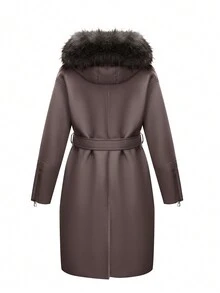 Women's Fashion Jacket With Pockets And Belt - An Ideal Choice For Autumn/Winter Season - Coffee Brown - View 7