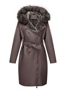 Women's Fashion Jacket With Pockets And Belt - An Ideal Choice For Autumn/Winter Season - Coffee Brown - View 6