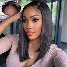 Eulisi Wear And Go 13x4 Transparent Lace Glueless Bob Wig Human Hair Short Straight Frontal Bob Wigs For Black Women Human Hair Pre Plucked With Baby Hair Side Part 200% Density 14 Inch Natural Black Color