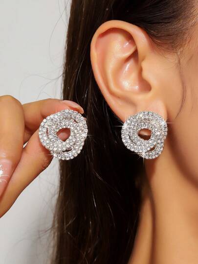1 Pair Fashionable Elegant Floral Rhinestone Stud Earrings For Women, Party & Daily Wear