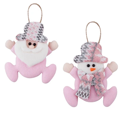 Kit 2 Fam Enfeite Noel+Boneco Soft 12cm Rosa