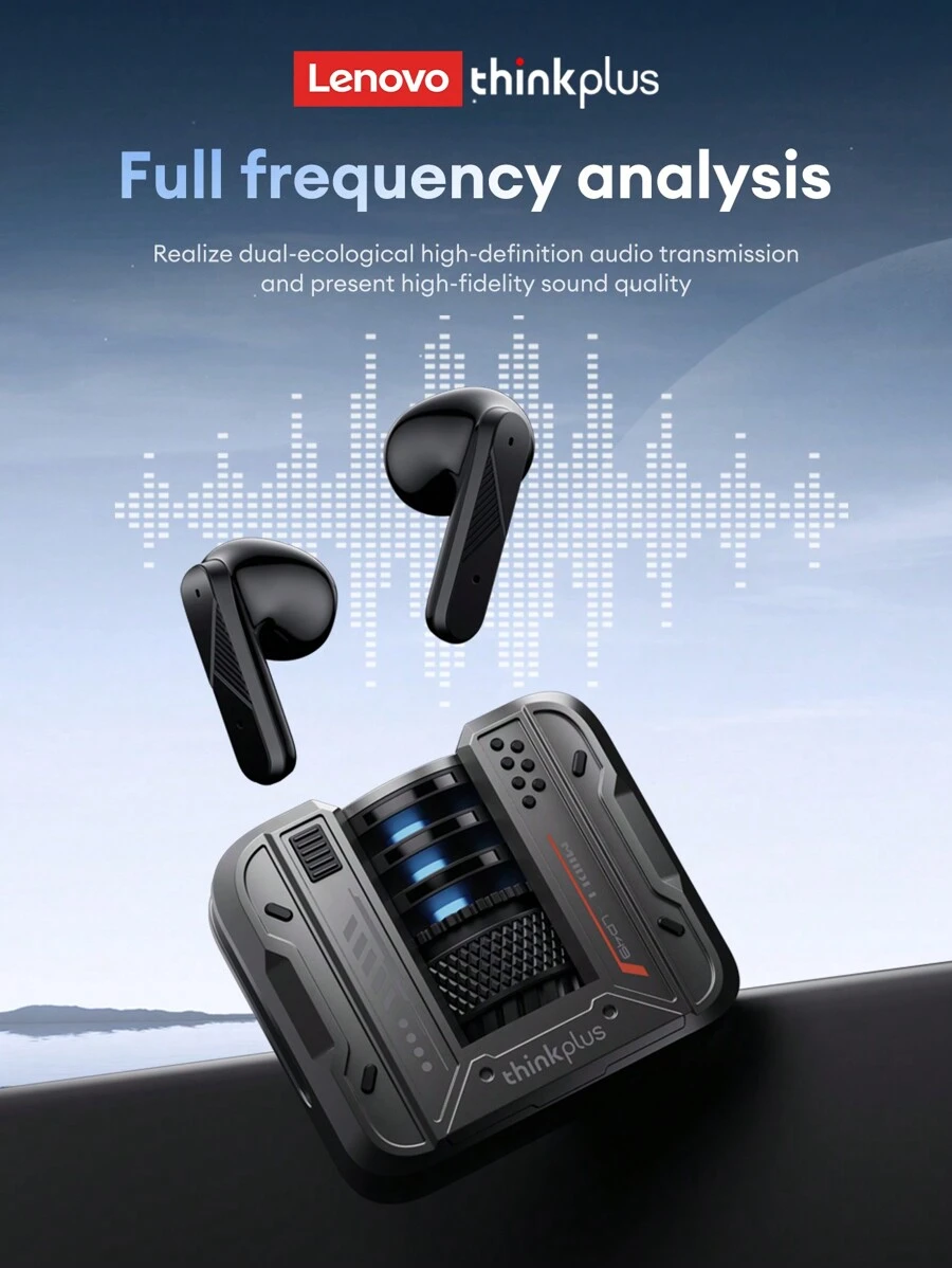 Lenovo LP49 Bluetooth Earphones, Half In-Ear For Gaming & Music, Dual Mode, 5.4 Smart Noise-Proof, Long Lasting Call, Cool Tech Design, Comfortable Fit, Wireless Earbuds For Smartphones & Laptops