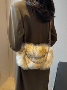 Ombre Plush Chain Underarm Bag, Suitable For Autumn And Winter Outdoor Use - Brown - View 7
