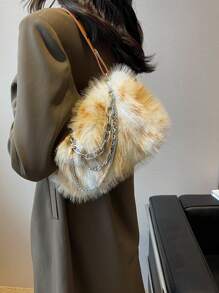 Ombre Plush Chain Underarm Bag, Suitable For Autumn And Winter Outdoor Use - Brown - View 5