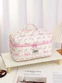 1 件/套粉色蝴蝶结化妆包，绗缝风格时尚休闲时尚便携式化妆包，多功能，简约化妆包，大容量收纳包，可用于钱包、口红、卫生巾、硬币、钥匙、旅行收纳袋、太阳镜等配件，适合女性、女孩、青少年、女学生、礼物。化妆包 - 粉色 - 查看 15