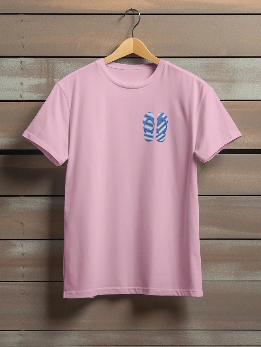 T-Shirt Summer Beach Hawaii Flip Flops Blue Minimalist Ref 1346 FLUXOGEEK - Màu Hồng baby - Xem 1