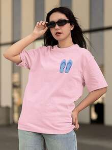 T-Shirt Summer Beach Hawaii Flip Flops Blue Minimalist Ref 1346 FLUXOGEEK - Màu Hồng baby - Xem 6